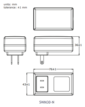 Mechanical Drawing - CUI Inc SWM30 AC-DC Medical Power Supplies